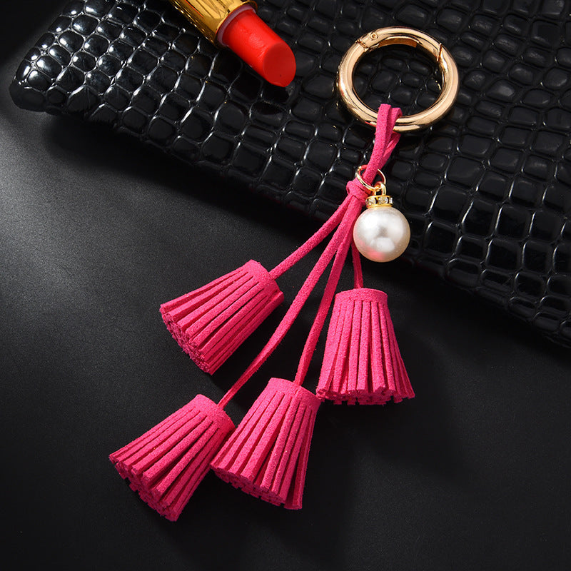 Wholesale Diamond Pearl Leather Tassel Keychain